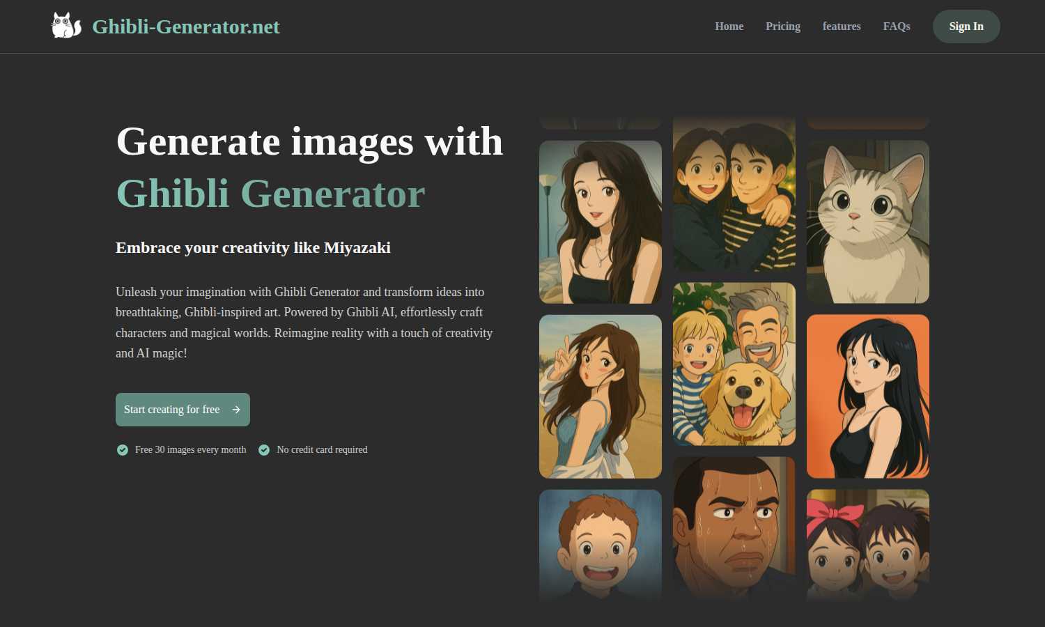 Ghibli Generator application interface and features
