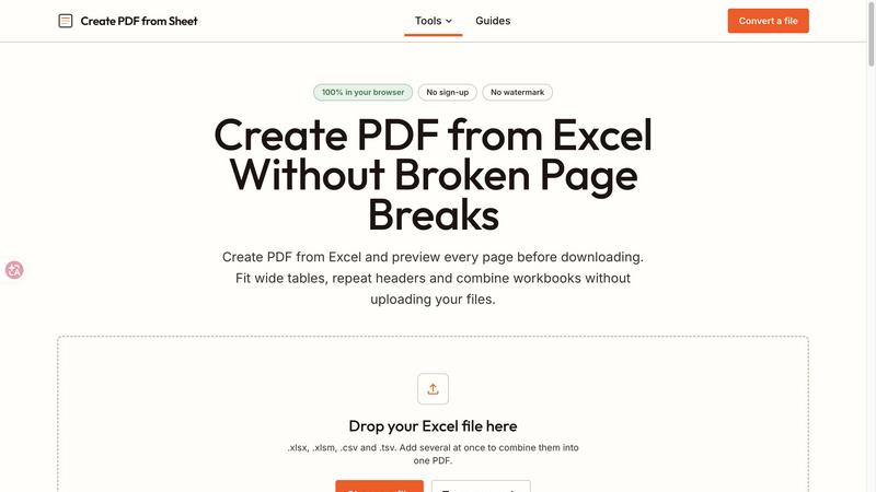 Create PDF from Excel application interface and features