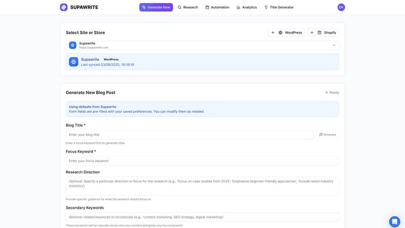 Supawrite application interface and features