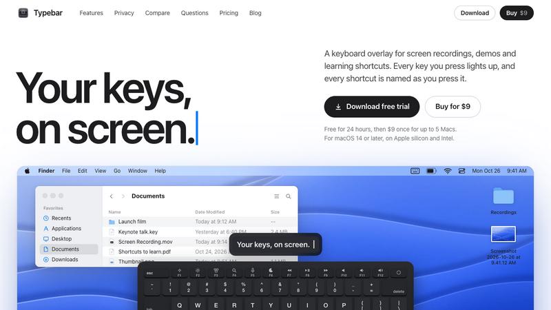 Typebar application interface and features